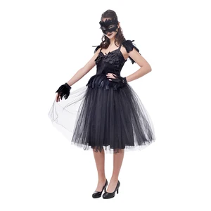 Black Swan Costume Feather Detail Tulle Skirt Mask Accessory Dress for Stage Performance Masquerade Parties
