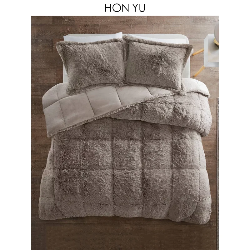Oekotex Certified Shaggy Faux Fur Comforter Bedding Set With 2 Pillow