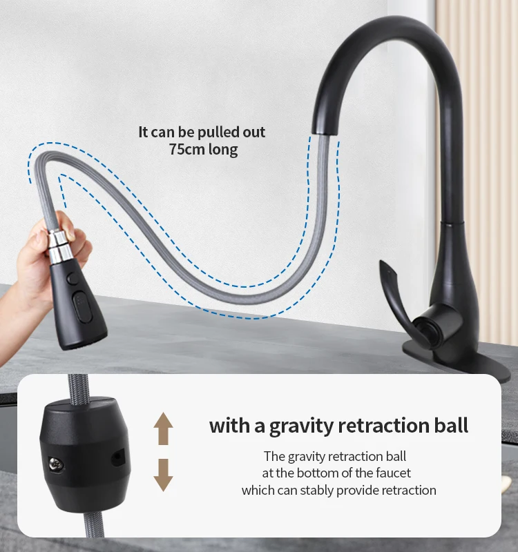 Chinese black spring with faucet hole cover kitchen sink faucet copper switching spray black kitchen sink faucet