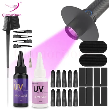 GlamorDove Speed Master UV Hair Set 3-5s Curing Time UV Light Hair Extension System Extensions Kit UV Light LED Lamp Tools Set