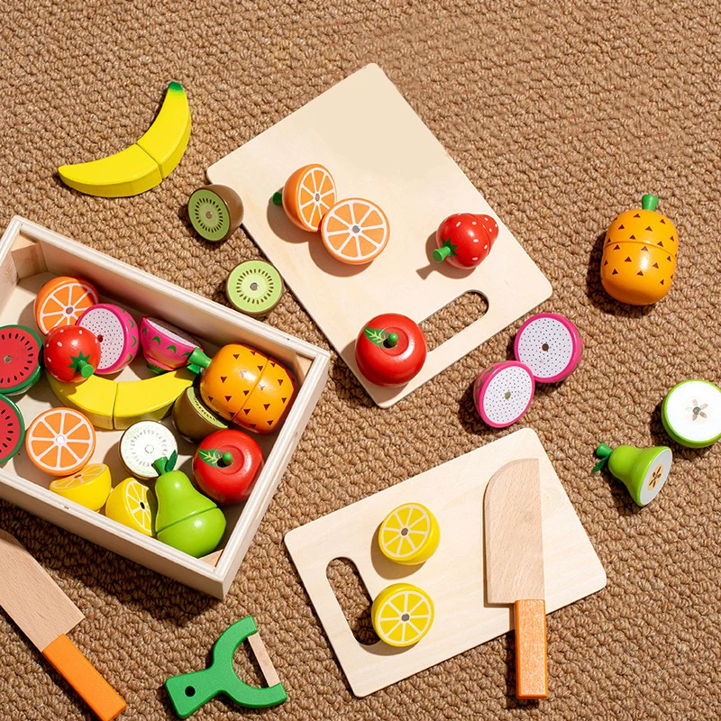 Magnetic Wood Cutting Fruit Vegetables Food Toys Building Blocks Wooden Pretend Play Simulation Kitchen Toys