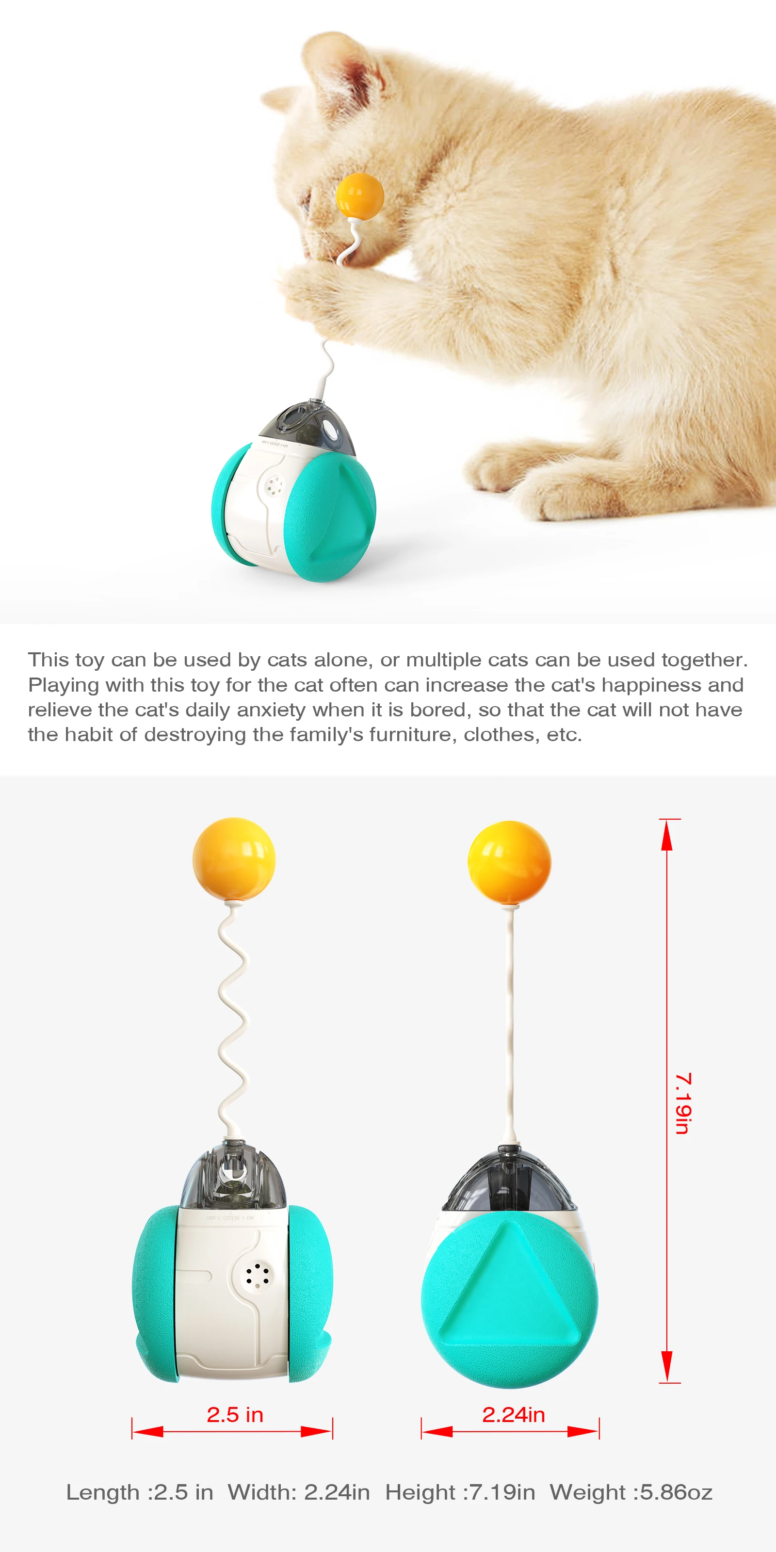 Hot Sale Pet Cat Toys Swing Tumbler Kitten Cat Catnip Ball Plastic Play