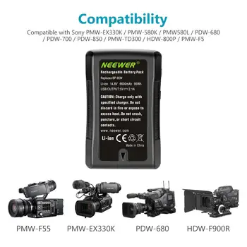 Neewer V Mount/V Lock Battery - 95Wh 14.8V 6600mAh Rechargeable Li-ion Battery for Broadcast Video Camcorder,For  HDCAM detail image