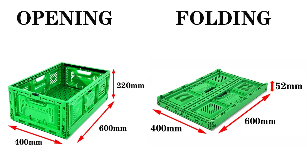High Quality Collapsible Plastic Fruit Crates Stackable Harvest Basket Crate Storage Moving Box Plastic Foldable Crate