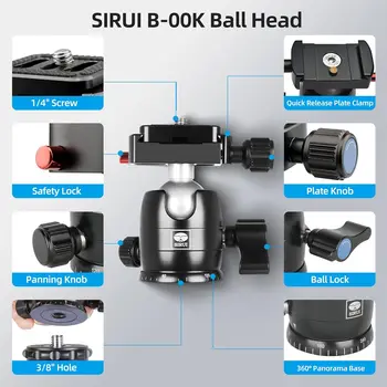SIRUI 50 Carbon Fiber Tripod with 360 Ball Head B-00K Lightweight Compact Travel Tripod for Cameras detail image