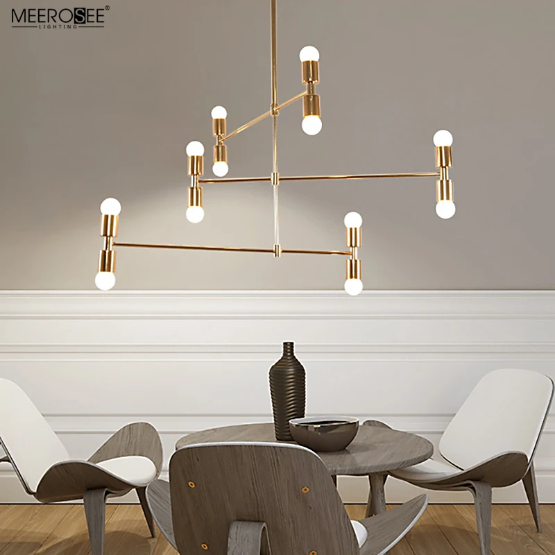 MEEROSEE Creative Restaurant Pendant Lamp Loft Lobby Hanging Lamp Gold Iron Pendant Light MD86756