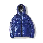 shiny blue bubble coat