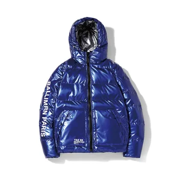 shiny blue puffer coat
