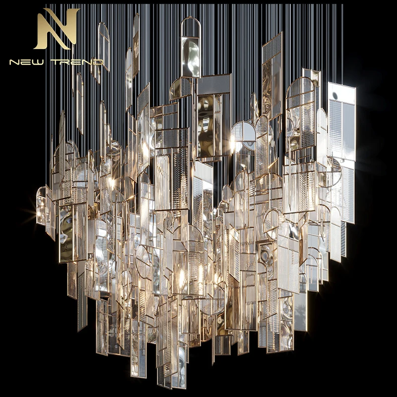 CPL-335 New Product Indoor Decoration Villa Hall Hotel Lobby Modern Glass Hanging LED Chandelier Light