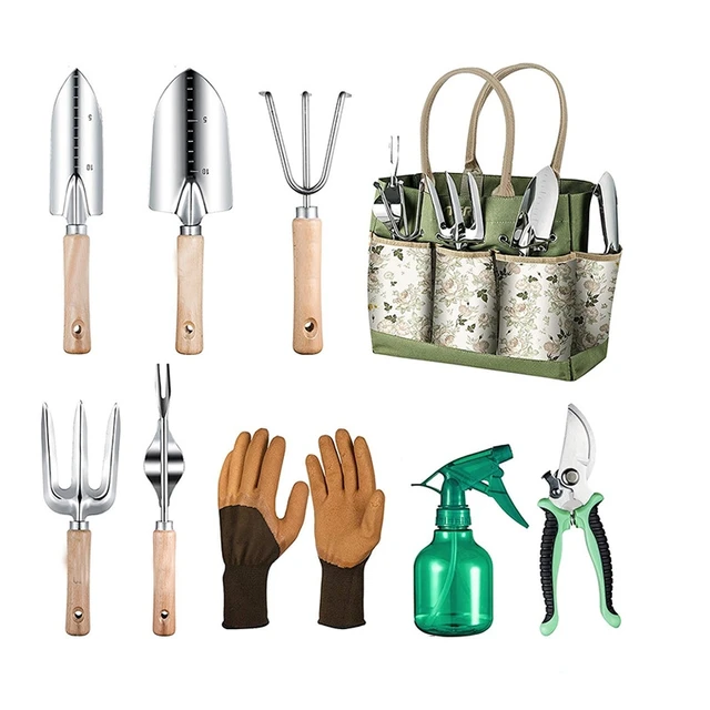 Customizable Stainless Steel Garden Tool Set with Wooden Handle Including Garden Flower Kettle OEM Supported