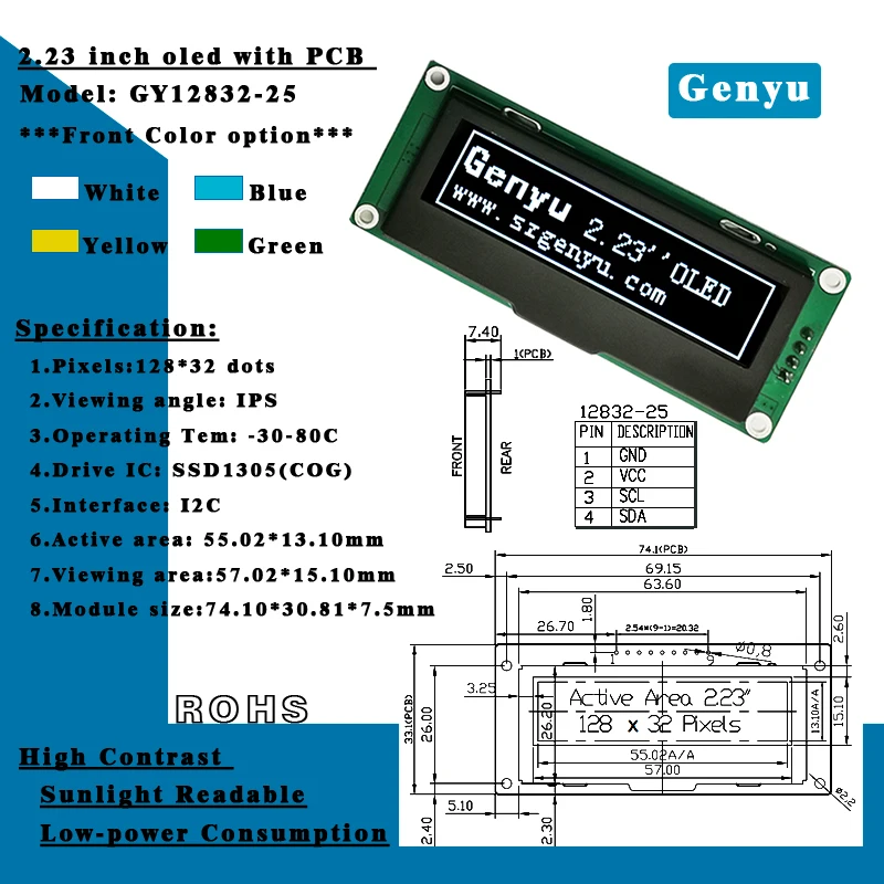 White Blue Yellow Oled I2c Spi 128x32 128x64 256x64 Ssd1306 0.91 0.96 1