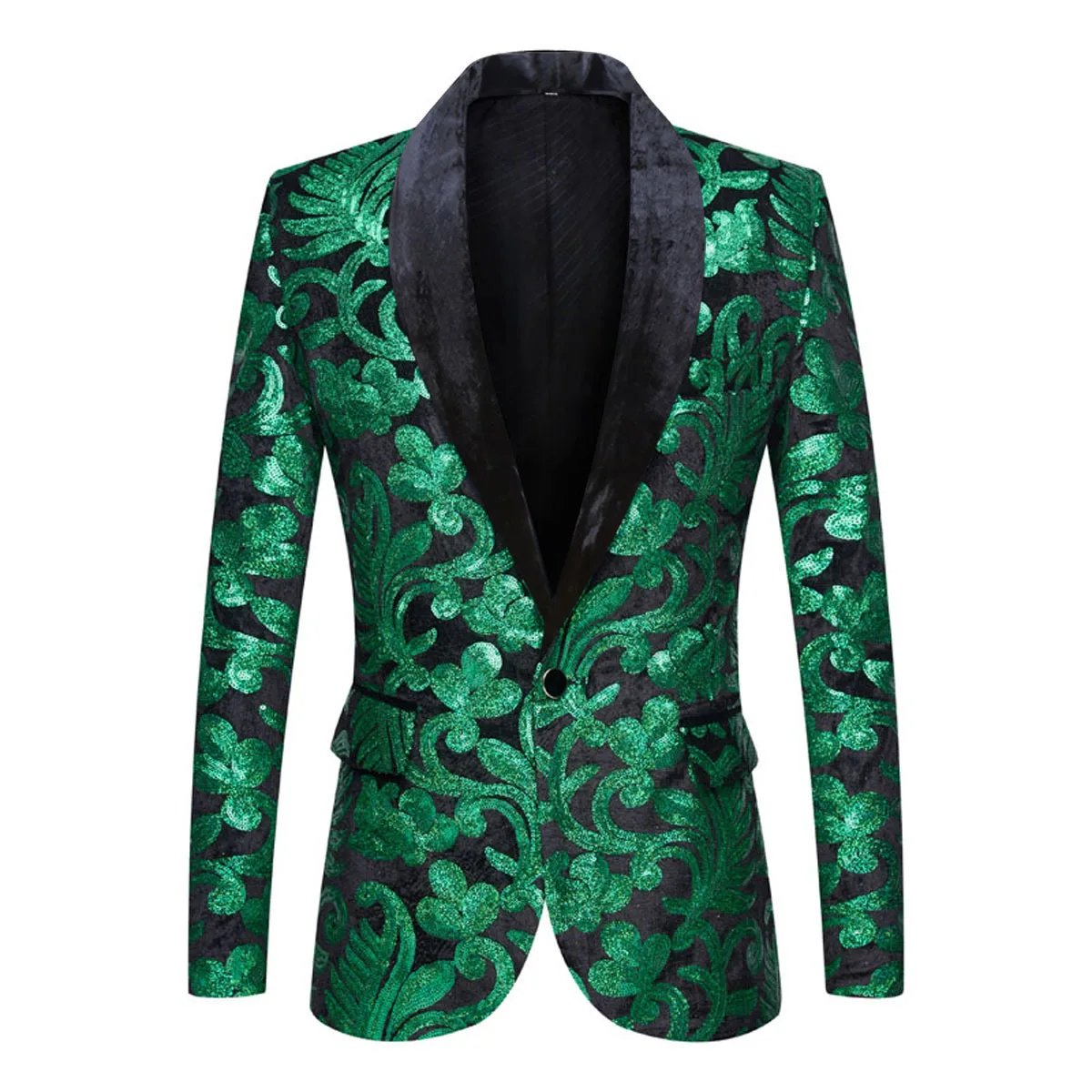 Herren Samt Blazer Mit Paisley-Muster – Schwarz/Gold Oder Schwarz/Silber, 1-Knopf, Elegant