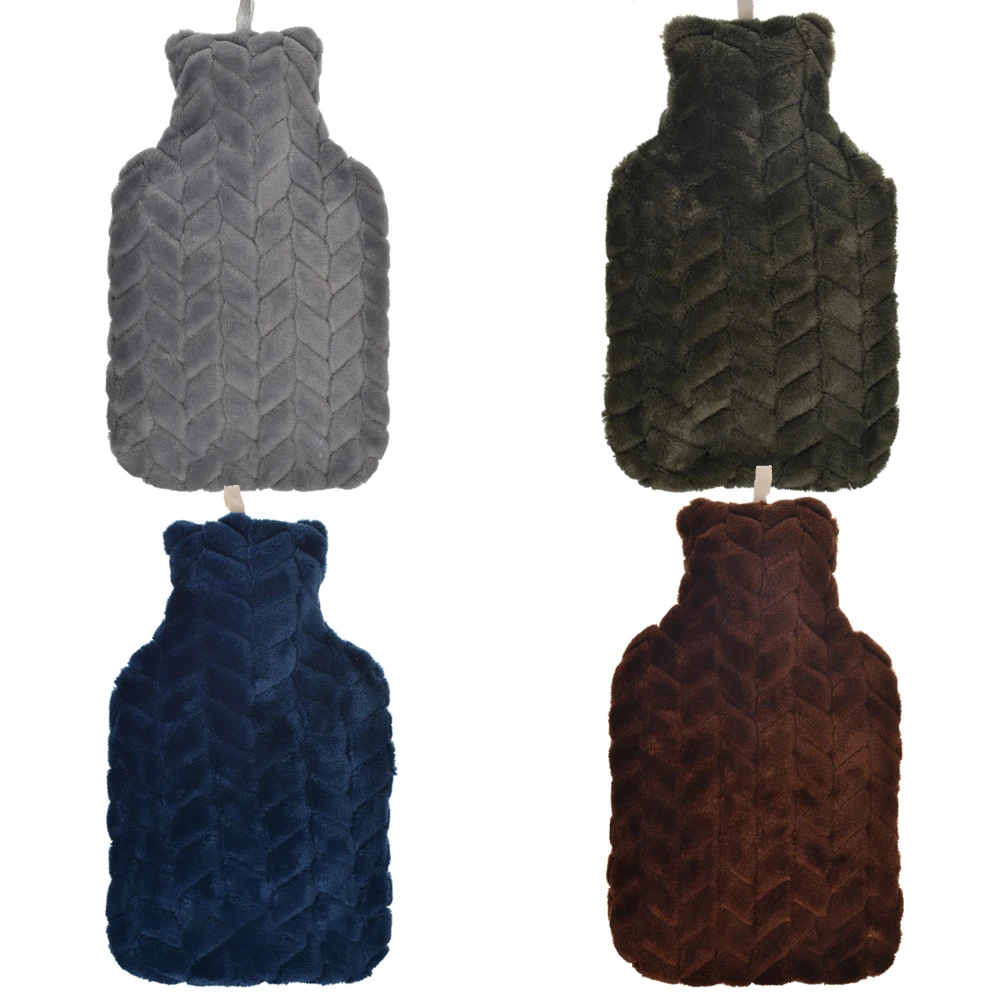 2l sublimation rubber hot water bottle warm hot water bag with fur cover custom logo foot hand warmer