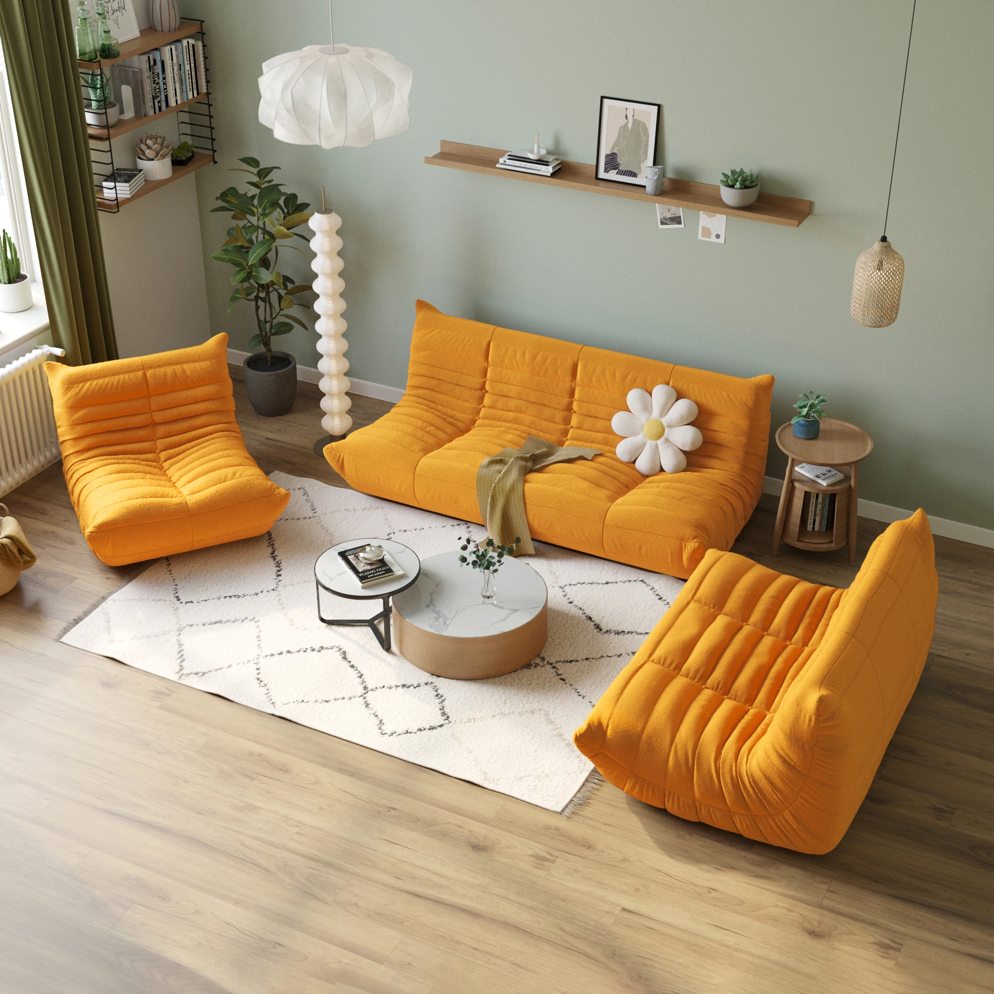 ATUNUS Drop Shipping Yellow Nordic Living Room Sofa 1 2 3 Ottoman Seater Couch Sectional Floor Single Lazy Chair SofaS Sets
