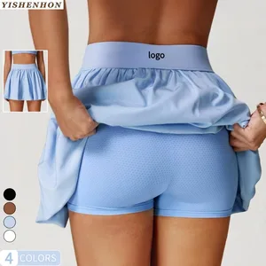 YISHENHON Wholesale Custom Logo Quick-drying Tennis Short Skirt for Womens Breathable with Pockets Puffy Running Sports Skirt