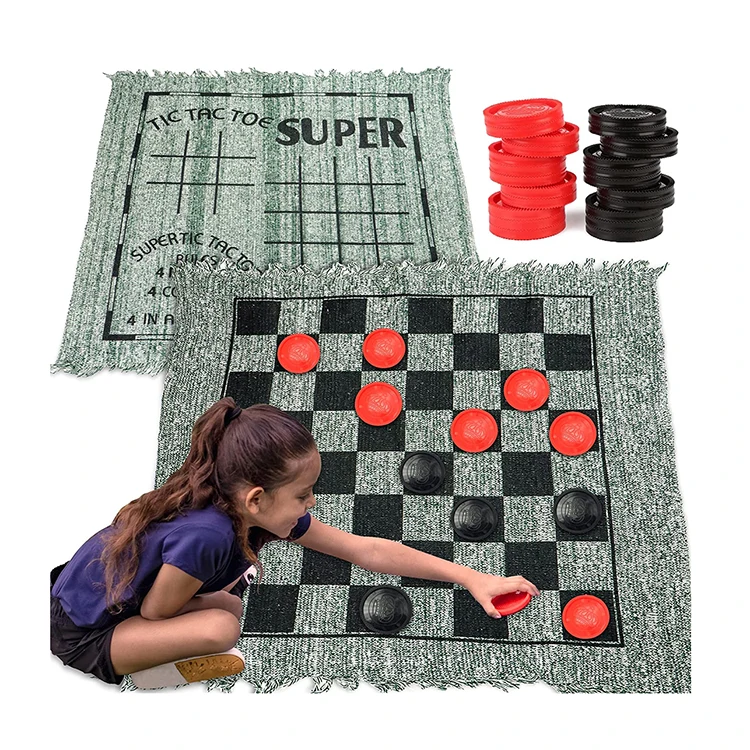 Vintage Checkers And Tic Tac Toe Game With Reversible Mat Family