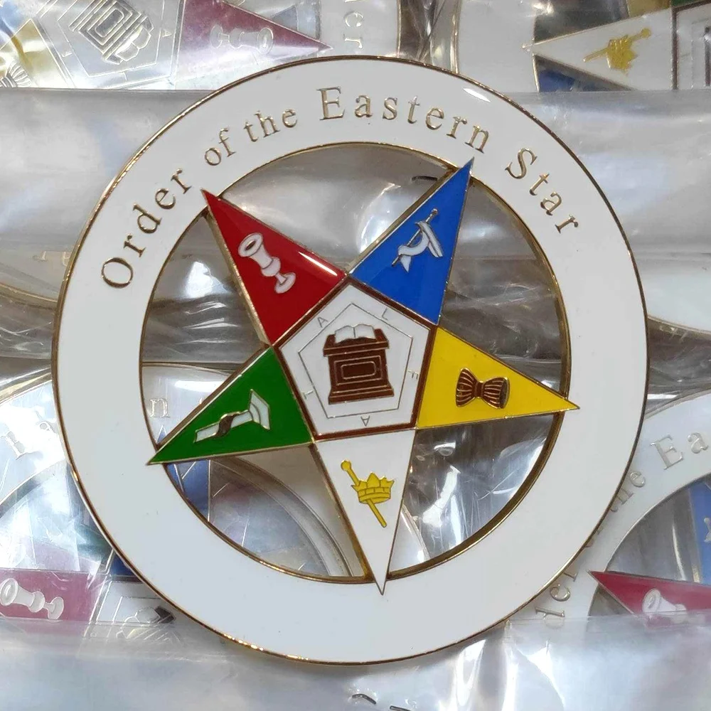 Order Of Eastern Star Masonic Auto Emblem - 3 Inch Blue & Gold Round Car Emblem