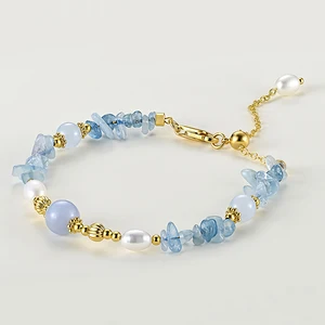 Muxcor Wholesale Factory Beaded Charm Copper Blue Stone Freshwater Pearl Fashion Chain & Link Bracelet