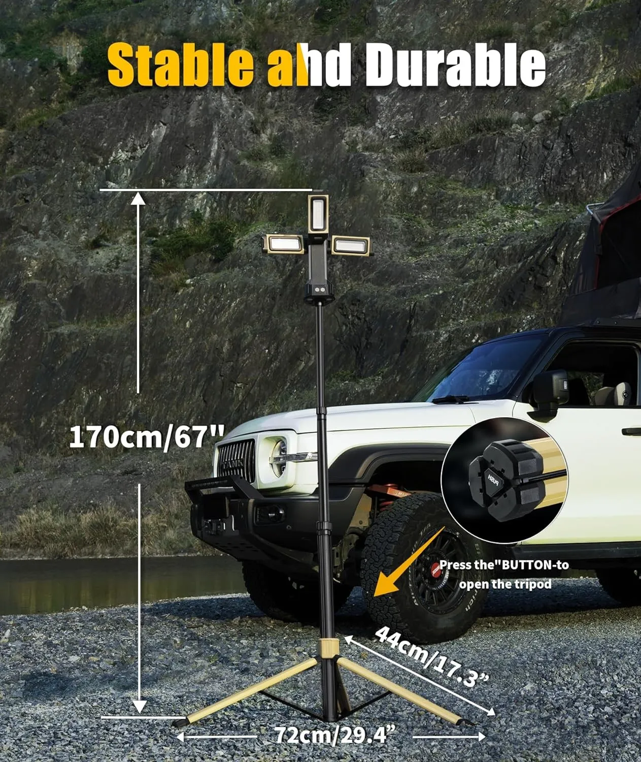 Portable 4000Lumen COB LED Work Light Rechargeable Magnetic Tripod Mechanic Lamp 270 Degree Rotate Car Repairing Camp Lighting