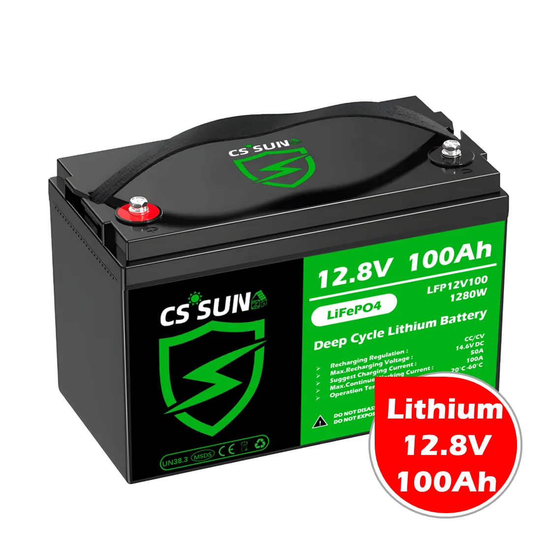 CSSUN 12V100Ah Rechargeable LiFePO4 Battery for Home Solar System  Replace VRLA with Certification cal