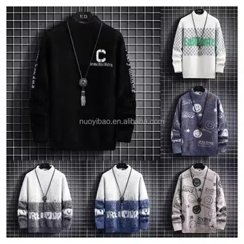 2024 High quality patterned jacquard sweater men's patterned knitted wool crew neck jumper men's cheap sweater