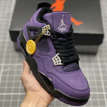 Trend Top Air Jordan 4 Retro Og Black And Purple Sneakers Jordan 4 Men'S Casual Basketball Shoes Aj 4 Brand Nike Shoes