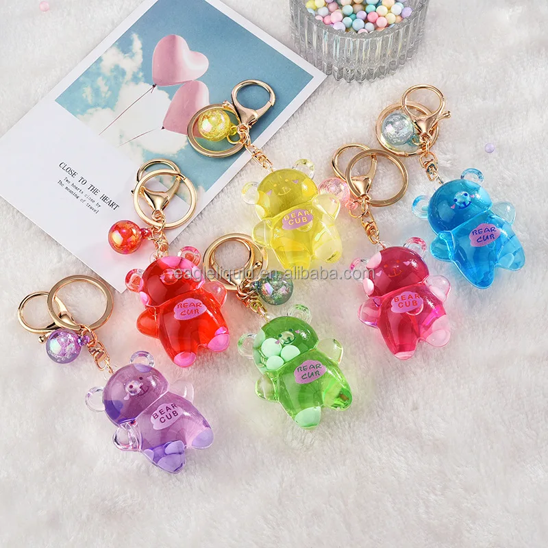 Novelty Bear Shape Water Bear Keychain Liquid Acrylic Glitter Keychain ...