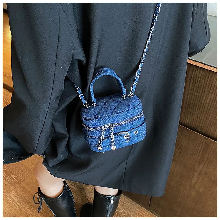 Spring and Summer Mini Mouth Red Envelope Hot Denim Chain Bag Fashion Ladies Bucket Bag