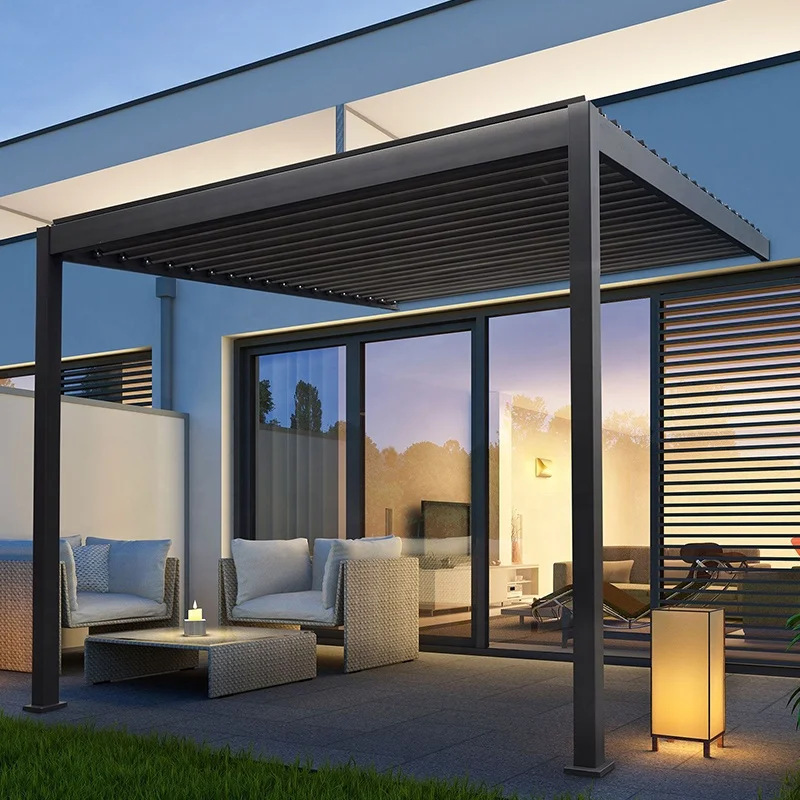 Hot Sale Motorized Aluminum Pergola with Rain and Wind Sensor Electric Pergola Roof System Waterproof Retractable Roof Pergola