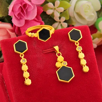 Tendance 2022 24K gold plated bridal filled jewelry Black jade stitched Gold Filled indian jewelry set kundan