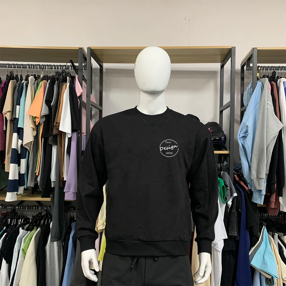 JL427B Luxury Mock Neck High Quality Sweatshirt Heavyweight Polyester Cotton Sweatshirt Blank Oversized Crewneck Sweatshirt