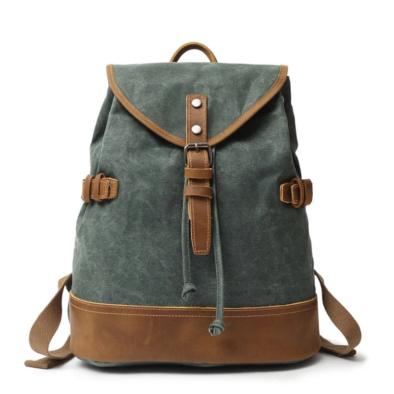 Vintage Waxed Canvas With Leather Laptop Bags Backpack