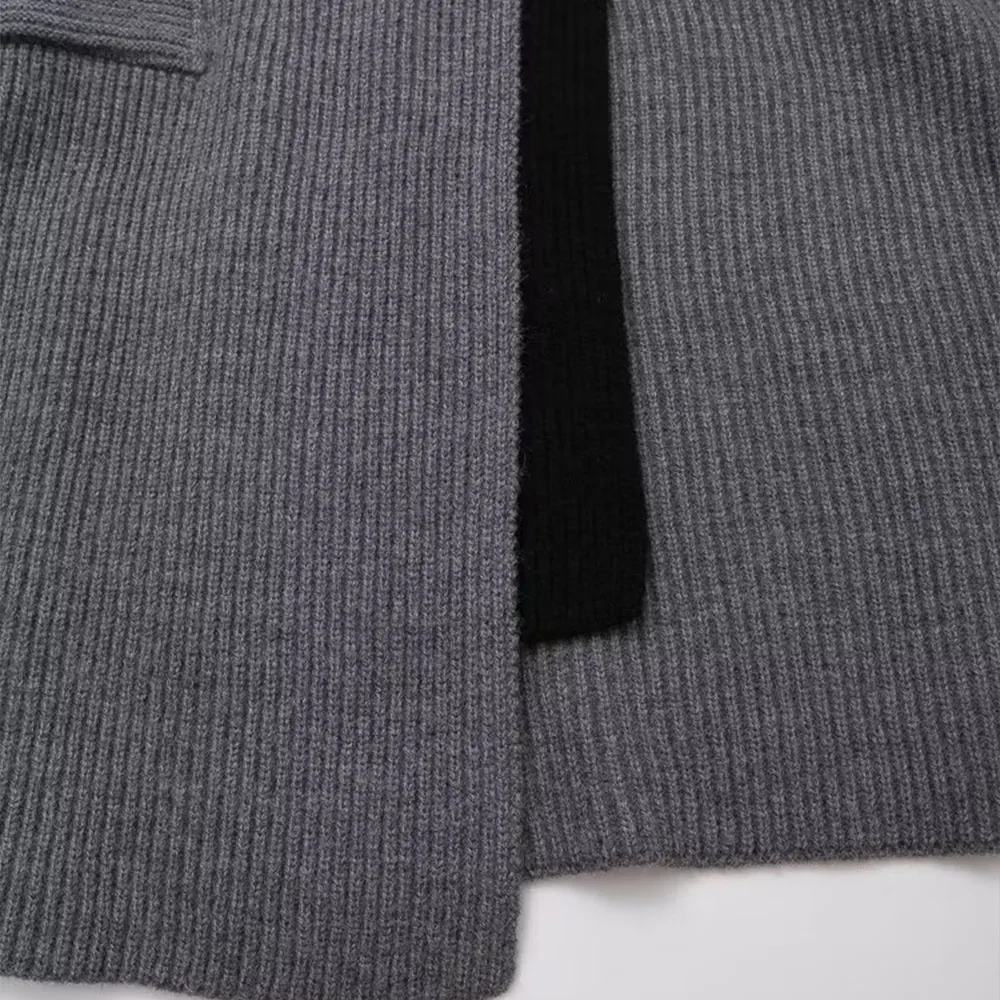 Donne 2024 Moda bavaglino con cappuccio due pezzi lavorati a maglia Cappotto Vintage Manica Lunga Donna Capispalla Chic Overshirt_voghion.com