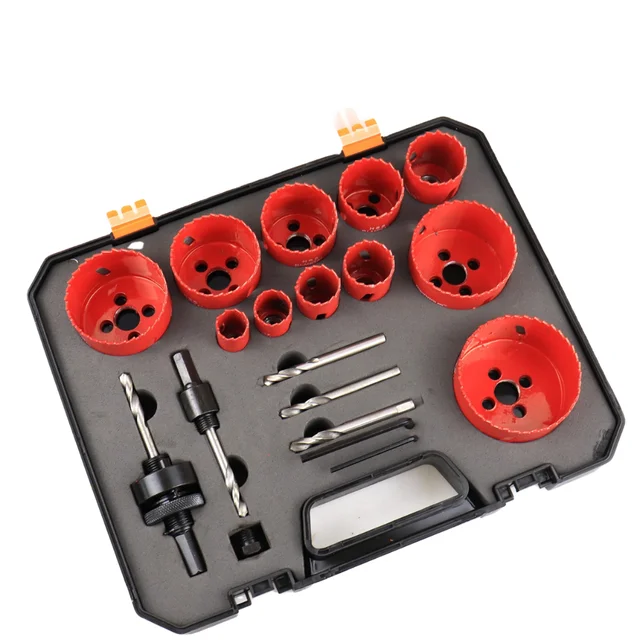 18Pcs Bi-Metal Drill Bit Cutter Kit 19-64mm HSS for Metal PVC Plastic Iron Wood for Tile Plaster Carpentry Manufacturing Factory