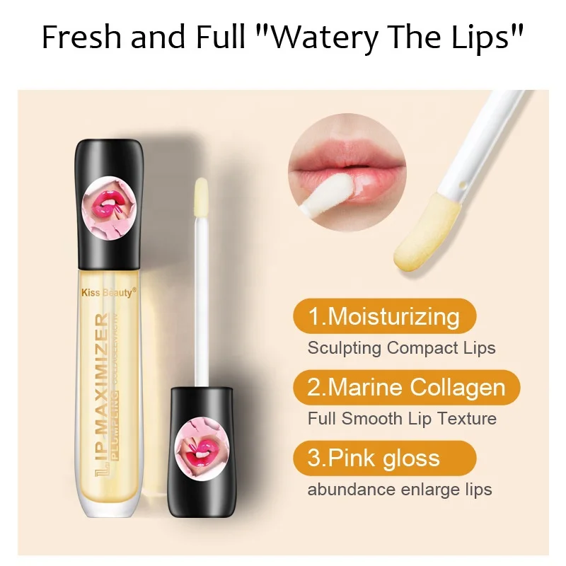 Kiss Beauty Full and Enlarger Watery the Lips Moisturizing Lip Pink Gloss Plumper Maximizer
