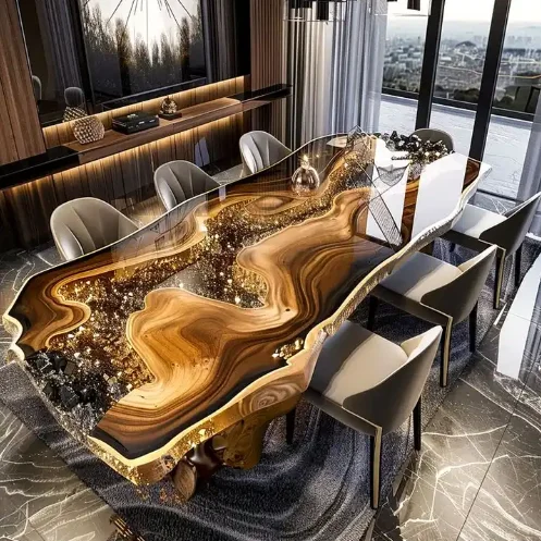 Innovative Hiqh-quality Dining Room Sustainable Epoxy Resin River Table Conference Table Walnut Wood Luxury Modern Natural