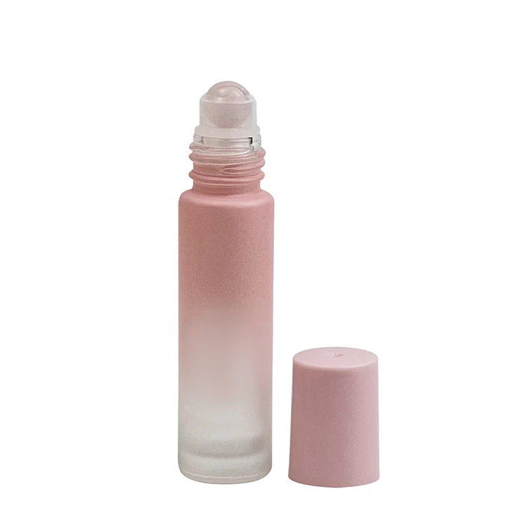 10ml Essential Oil Roller Bottle 5ml Gradient Pink Glass Oil Roll on Bottles with Paper Box Carton for Cosmetic Packaging