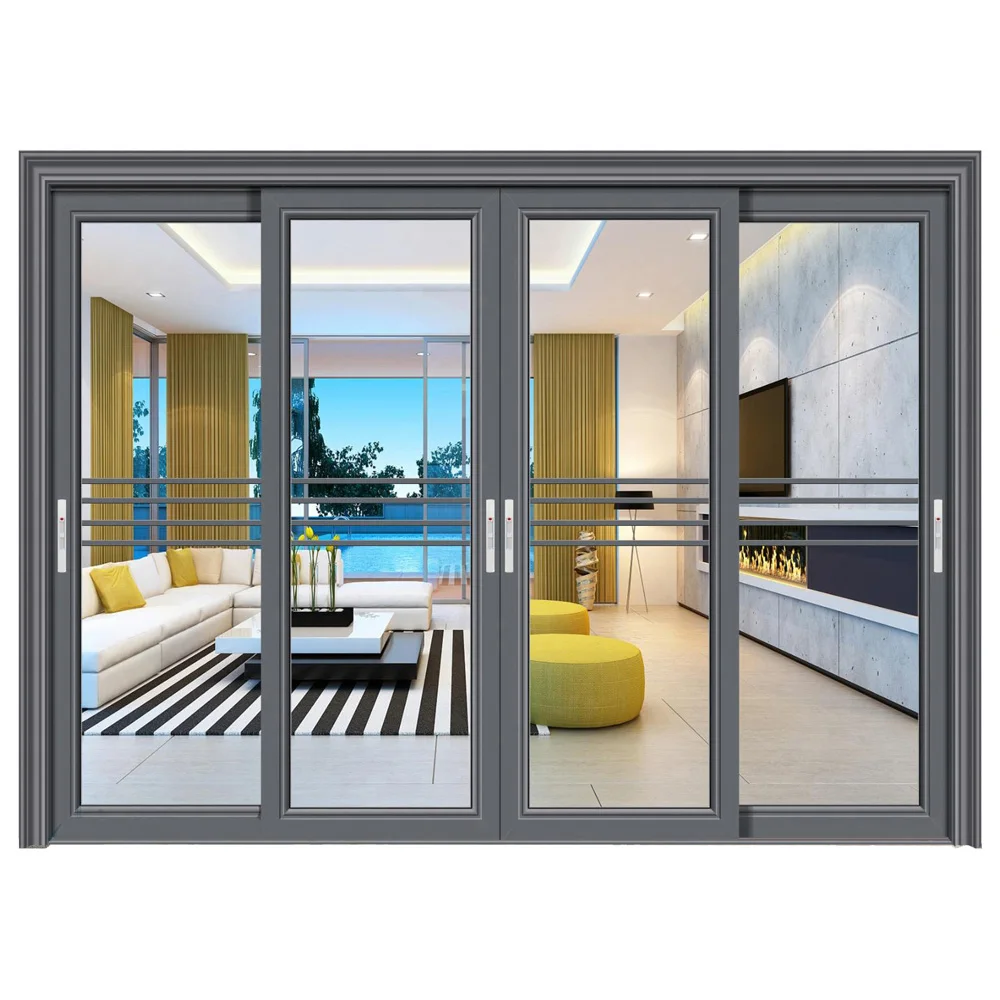 Latest Design Black Frame Soft Closing Glass Sliding Door Aluminium Door