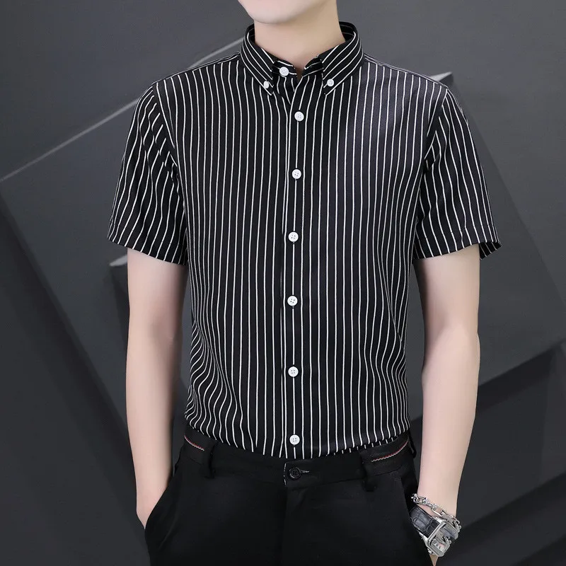 2022 summer men's casual vertical bar shirt supports customization