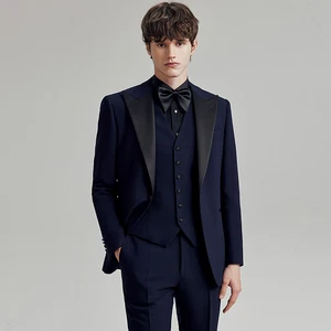 Customized Navy Suit Men's Formal Wedding Groom Business Exquisite One Button Upscale Formal Two-piece Suit