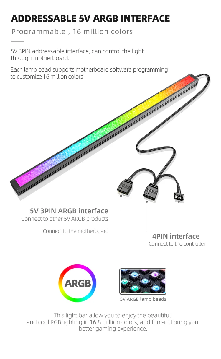 COOLMOON Diamond Ray 280mm Addressable 5V ARGB led strip Motherboard SYNC color Magnetic LED light bar for computer case