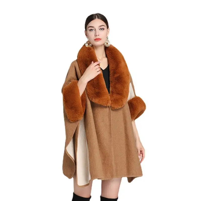 Shop Our Hot Sale Colors Patchwork Fur Collar Cape for Winter