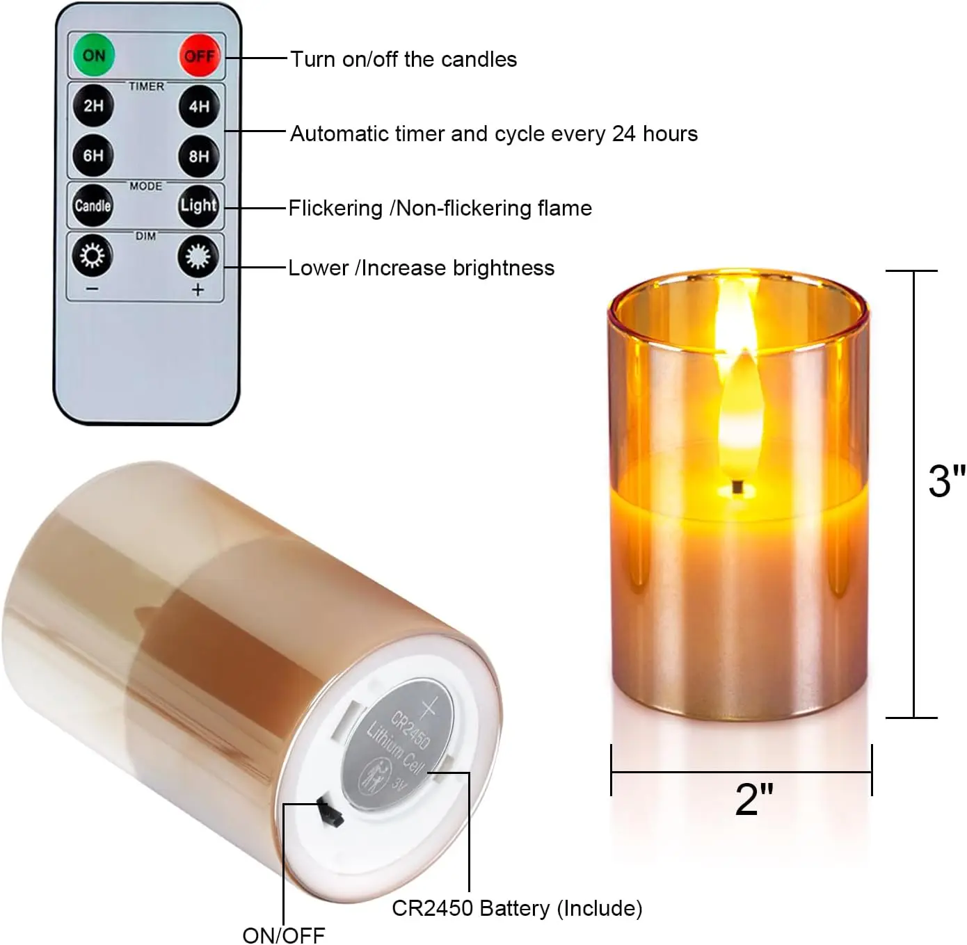 Homemory Glass Flameless Votive Candles With Timer Remote,350+hour