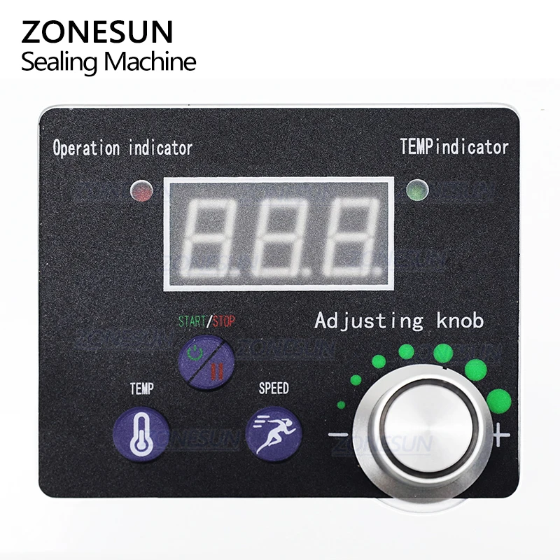 Seladora térmica de mesa semiautomática com rolos e fita contínua para sacos de alimentos ZONESUN ZS-GLF100_voghion.com
