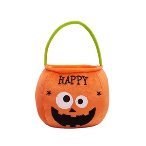 Halloween Pumpkin Basket Non-Woven Embroidered Treat Bag Made of Plush with PP Cotton Filling