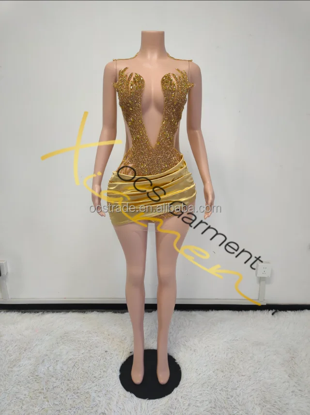 slim fit dress slacks Layla Bustier Rhinestone Glitter Dress: Gold Sage / Large