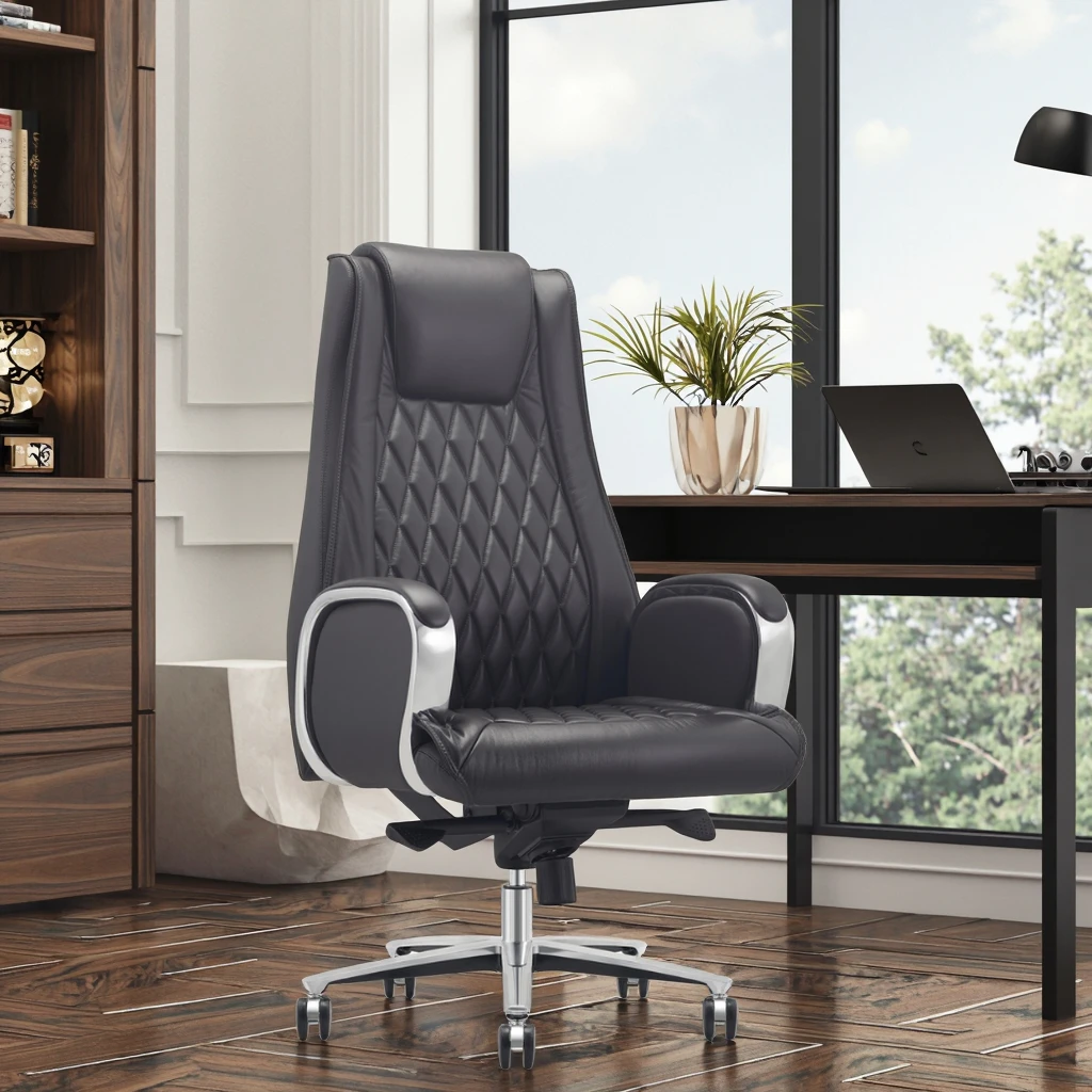 Premium Leather Boss Chair Ergonomic Adjustable Height Modern Design Steel Base Corporate Status Symbol 3