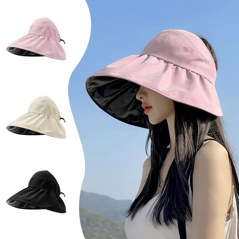 Summer vinyl empty top hat women sun visor foldable fisherman's hat ...