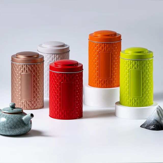 Wholesale RTS 85*145mm Empty Round Tea Tin Can Candy Chocolate Metal Tin Box for Tea Packaging