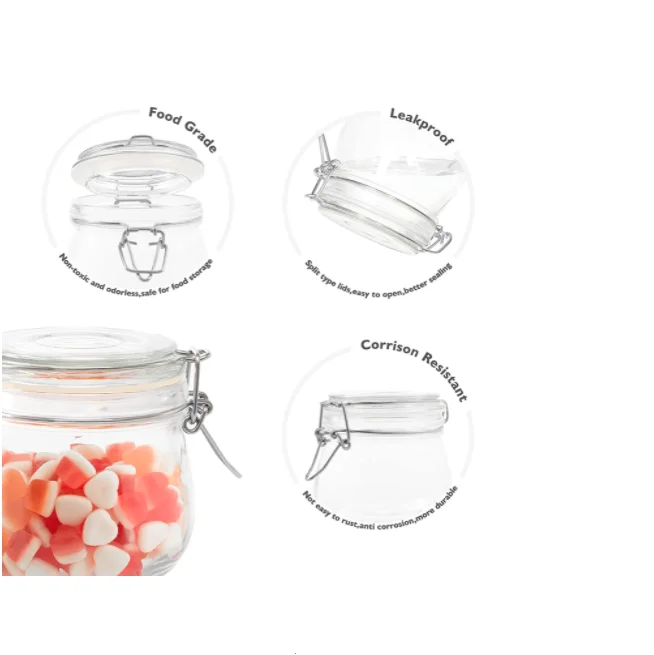 17oz Glass Jars with Airtight Lids, Wide Mouth Mason Jars with Leak Proof  Rubber Gasket for Kitchen, Clear Glass Storage Containers for Snacks, Jams